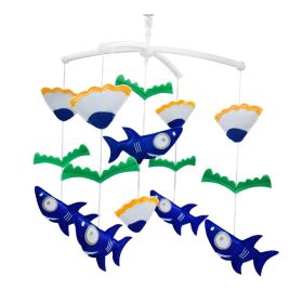 Handmade Cute Blue Sharks Baby Crib Mobile Non-Woven Musical Mobile Crib Toy Nursery Room Decor