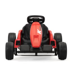 24V Electric Kids Go Kart, Battery Powered Outdoor Ride On Toy w/ 5 mph Max Speed, Music, Horn, Power Display, Protectors, Red and Black