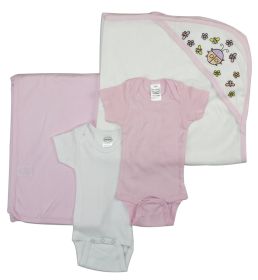 Baby Girl 4 Pc Layette Sets (Color: White/Pink, size: large)