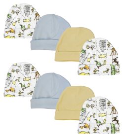 Boys Baby Caps (Pack of 8) (Color: White/Blue, size: Newborn)