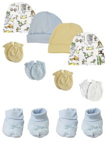 Preemie Baby Boy Caps with Infant Mittens and Booties - 10 Pack (Color: White/Blue, size: Preemie)