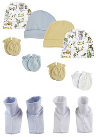 Boys Baby Caps, Booties and Mittens (Pack of 10) (Color: White/Blue, size: Newborn)