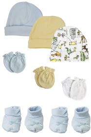 Preemie Baby Boy Caps with Infant Mittens and Booties - 8 Pack (Color: White/Blue, size: Preemie)