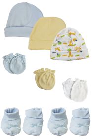 Preemie Baby Boy Caps with Infant Mittens and Booties - 8 Pack (Color: White/Blue, size: Preemie)