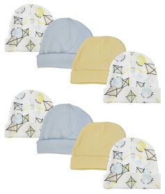 Baby Boys Caps (Pack of 8) (Color: White/Blue, size: Newborn)