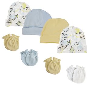 Baby Boys Caps and Mittens (Pack of 8) (Color: White/Blue, size: Newborn)