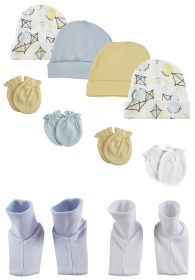 Baby Boys Caps, Booties and Mittens (Pack of 10) (Color: White/Blue, size: Newborn)