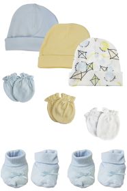 Preemie Baby Boy Caps with Infant Mittens and Booties - 8 Pack (Color: White/Blue, size: Preemie)