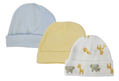 Baby Boys Caps (Pack of 3) (Color: White/Blue, size: Newborn)