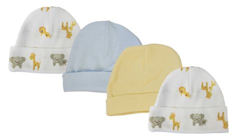 Baby Boys Caps (Pack of 4) (Color: White/Blue, size: Newborn)