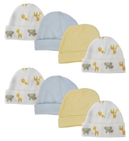 Baby Boys Caps (Pack of 8) (Color: White/Blue, size: Newborn)