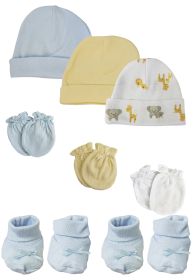 Preemie Baby Boy Caps with Infant Mittens and Booties - 8 Pack (Color: White/Blue, size: Preemie)