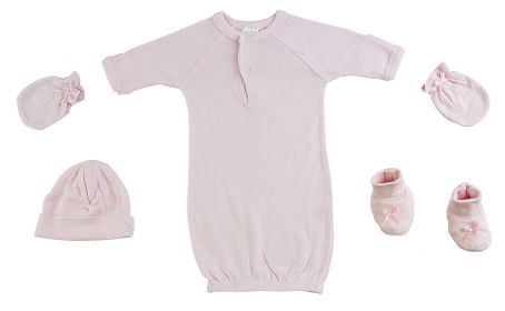 Preemie Gown, Cap, Mittens and Booties - 4 pc Set (Color: Pink, size: Preemie)