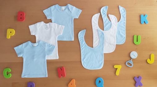 Blue and White Shirts with Bibs 6 pc (Color: White/Blue, size: Newborn)