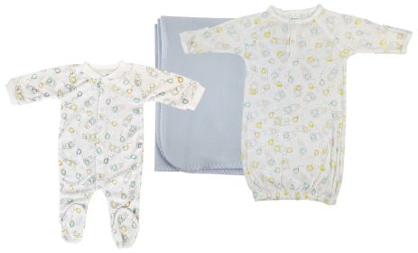 Boy Newborn Baby 3 Pc Layette Sets (Color: White/Blue, size: small)