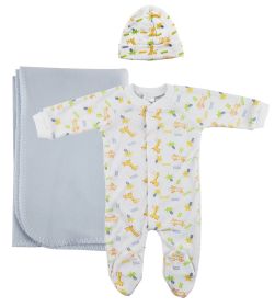 Boy Newborn Baby 3 Pc Layette Sets (Color: White/Blue, size: small)