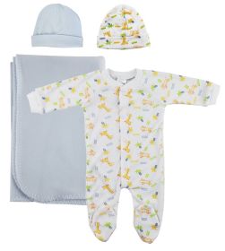 Boy Newborn Baby 4 Pc Layette Sets (Color: White/Blue, size: large)