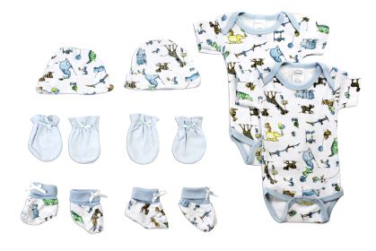 Newborn Baby Boys 8 Pc Layette Baby Shower Gift Set (Color: White/Blue, size: Newborn)