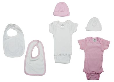 Girls 6 Piece Layette Set (Color: White/Pink, size: medium)