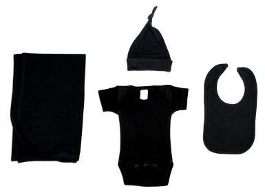 Black 4 Piece Layette Set (Color: Black, size: large)