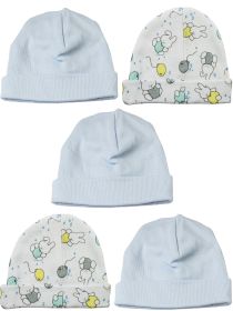 Boys Baby Caps (Pack of 5) (Color: Blue/Print, size: One Size)