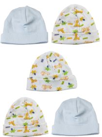 Boys Baby Caps (Pack of 5) (Color: Blue/Print, size: One Size)