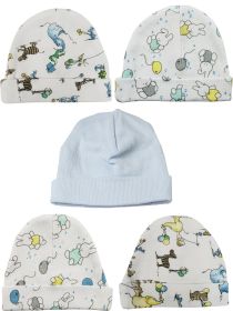 Boys Baby Caps (Pack of 5) (Color: Blue/Print, size: One Size)