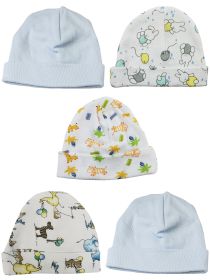 Boys Baby Caps (Pack of 5) (Color: Blue/Print, size: One Size)