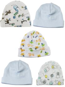 Boys Baby Caps (Pack of 5) (Color: Blue/Print, size: One Size)