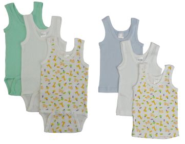 Boys Printed Tank Top 6 Pack (Color: White/Blue, size: medium)