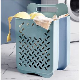 Collapsible Hanging Laundry Basket with Carry Handle (Color: Blue, size: L)