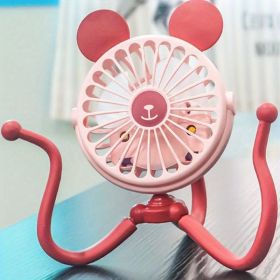 Baby Stroller Fan With Clip; Octopus Shapoed Funny Fan With Flexible Tripod Wrapped; USB Rechargeable Fan (Color: Pink)