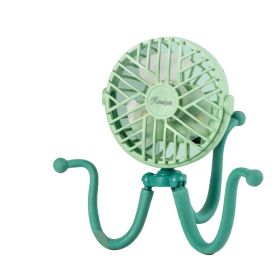 Baby Stroller Fan With Clip;  Octopus Shapoed Funny Fan With Flexible Tripod Wrapped (Color: Green)