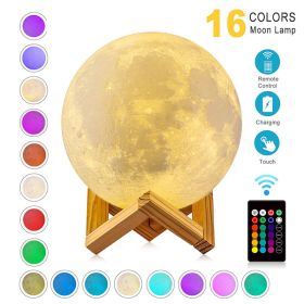 LED Night Lights Moon Lamp 3D Print Moonlight Timeable Dimmable Rechargeable Bedside Table Desk Lamp Children's Leds Night Light (size: 18cm)