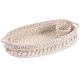 Baby Changing Basket, Handmade Woven Cotton Rope Moses Basket, Changing Table Topper with Mattress Pad(White&Brown) (Color: as Pic)