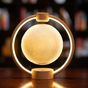 Maglev Moon Light Bluetooth Speaker 3D Stereo Diy Colorful Glare (Color: Wood grain moon, Power: US)