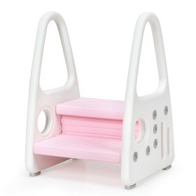 Kids Step Stool Learning Helper with Armrest for Kitchen Toilet Potty Training (Color: Pink)