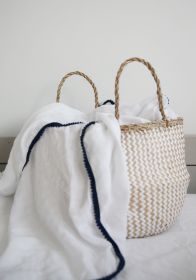 BAMBOO POM POM SWADDLE (Towel: Navy)