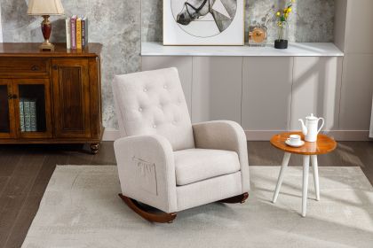 High Back Rocking Chair Nursery Chair .Comfortable Rocker Fabric Padded Seat .Modern High Back Armchair (Color: as Pic)