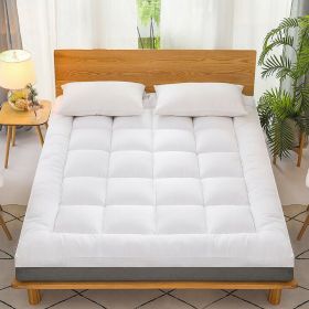 Mattress Topper Pad Quilted Mattress Cover Bed Protector King Queen Full Twin Size (Color: White, size: Twin)